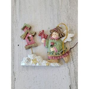 Kurt Adler Angel birdhouse folk art glitter star ornament